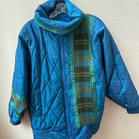 vintage London Fog Glacial Fog Puffer Ski Jacket Turquoise purple plaid womens S - Picture 4 of 9